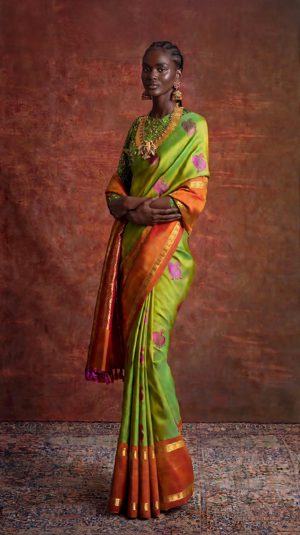 Parrot Green Molkalmuru Silk Saree with Rudraksha Border